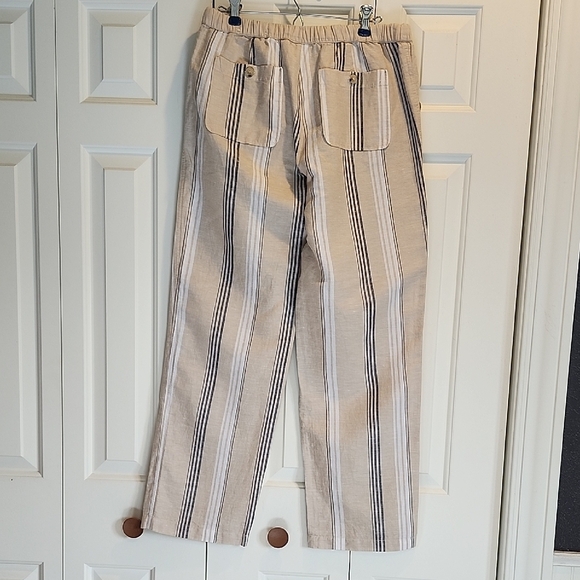Liz Claiborne Khaki Striped Linen Blend Zippered Straight Leg Pant Size Small - Picture 7 of 9
